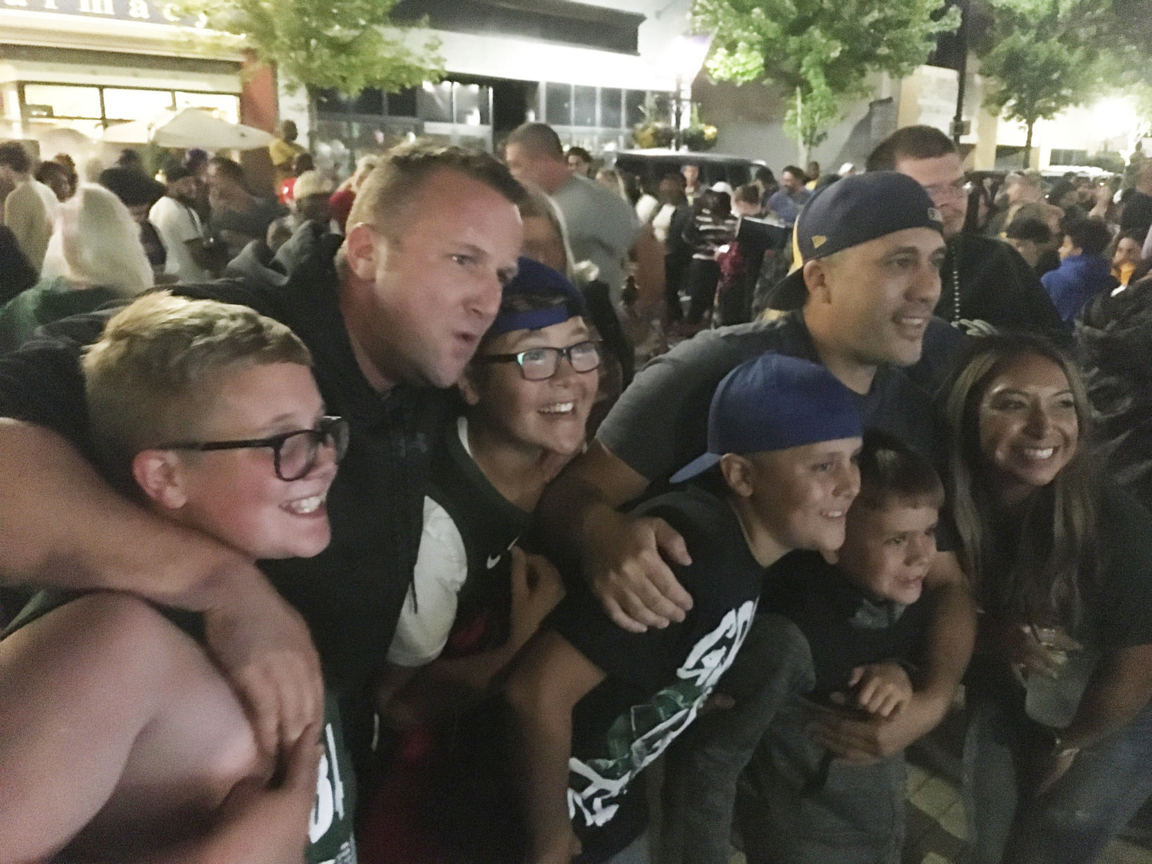 Families and friends celebrate Bucks championship at Monument Square in Racine